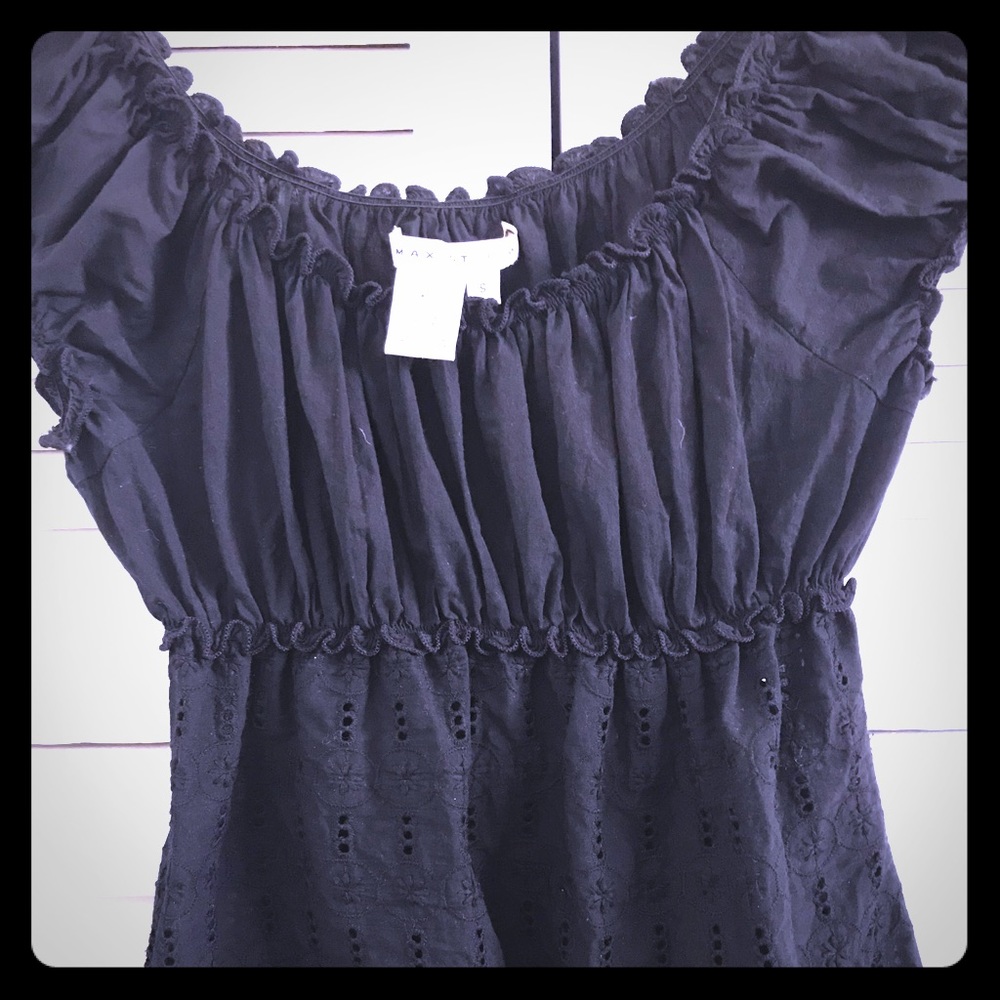 Cap Sleeve Black Lace Peasant Blouse